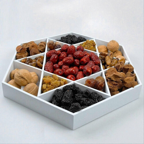 Wooden Holiday Hexagonal Star Tray, Fruit Plate Storage Box, White 2