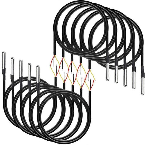 10Pcs Waterproof DS18B20 Temperature Sensor, Digital Temperature Thermal Cable Temperature (-55- +125) - 1 Meter/3.2Ft