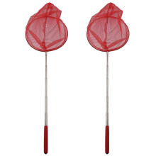 2X Outdoor Catching Catching Butterfly Net Fishing Net Bag Stainless Steel Telescopic Fishing Net Tool Outdoor Net-Red
