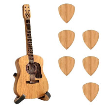 Wooden Guitar Pick Box with Stand - 6PCS Unique Guitar Picks,Mini Storage Box for Guitarists,Musician Engraved