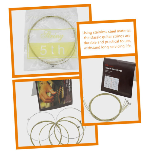 Stainless Steel Acoustic Guitar Strings Set, 6 String Folk Replacement, Bright Balanced Tone 2