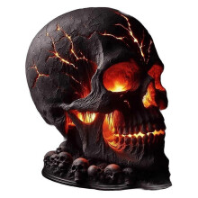 Skull Flame Table Lamp,Halloween Decorative Skull Lamp,Decorative LED Night Light, Resin Craftsmanship, USB Rechargeable