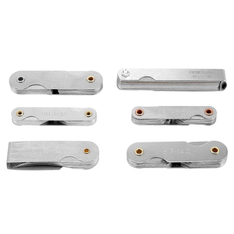 6 Pcs Stainless Steel Radius Gauge With Feeler Gauge Set Arc Radius Fillet Gauge And 0.04-0.88Mm Space Measure Tool 9409192992680