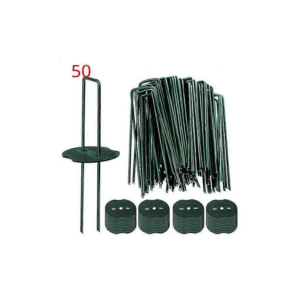 50Pcs Green Artificial Turf Stakes Staples + 50Pcs Buffer Washer, Landscape Staples, Galvanized Lawn Spikes 9409192005168
