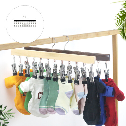 Home Storage Solution with 12 Clip Hanger Wood Rack For-A 1 2