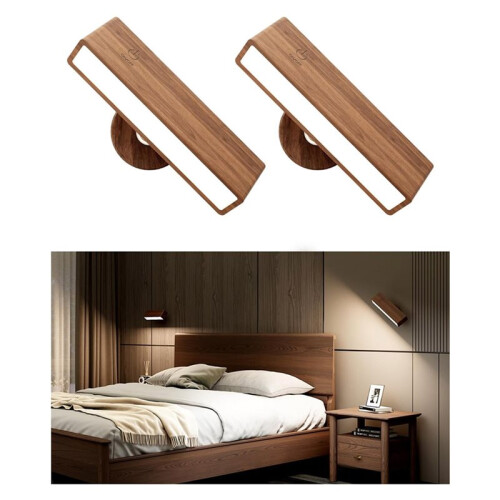 2 Pack Solid Wood Wall Sconces Rechargeable Night Lamps 360 Rotation Dimmable Touchable Wall Reading Lights for Bedside 1