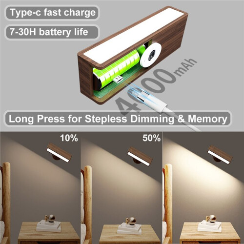 2 Pack Solid Wood Wall Sconces Rechargeable Night Lamps 360 Rotation Dimmable Touchable Wall Reading Lights for Bedside 2