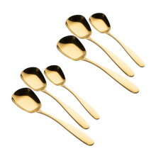 6 Pcs/Set Stainless Steel Flat Spoons Chinese Silver Soup Coffee Tea Dinner Gold Spoon Sets Kitchen