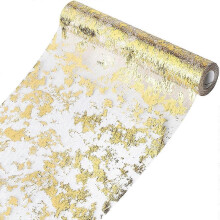 Table Runner, Sparkling Polyester Tulle Ribbon Roll with Gold Foil,Birthday Party Wedding Christmas