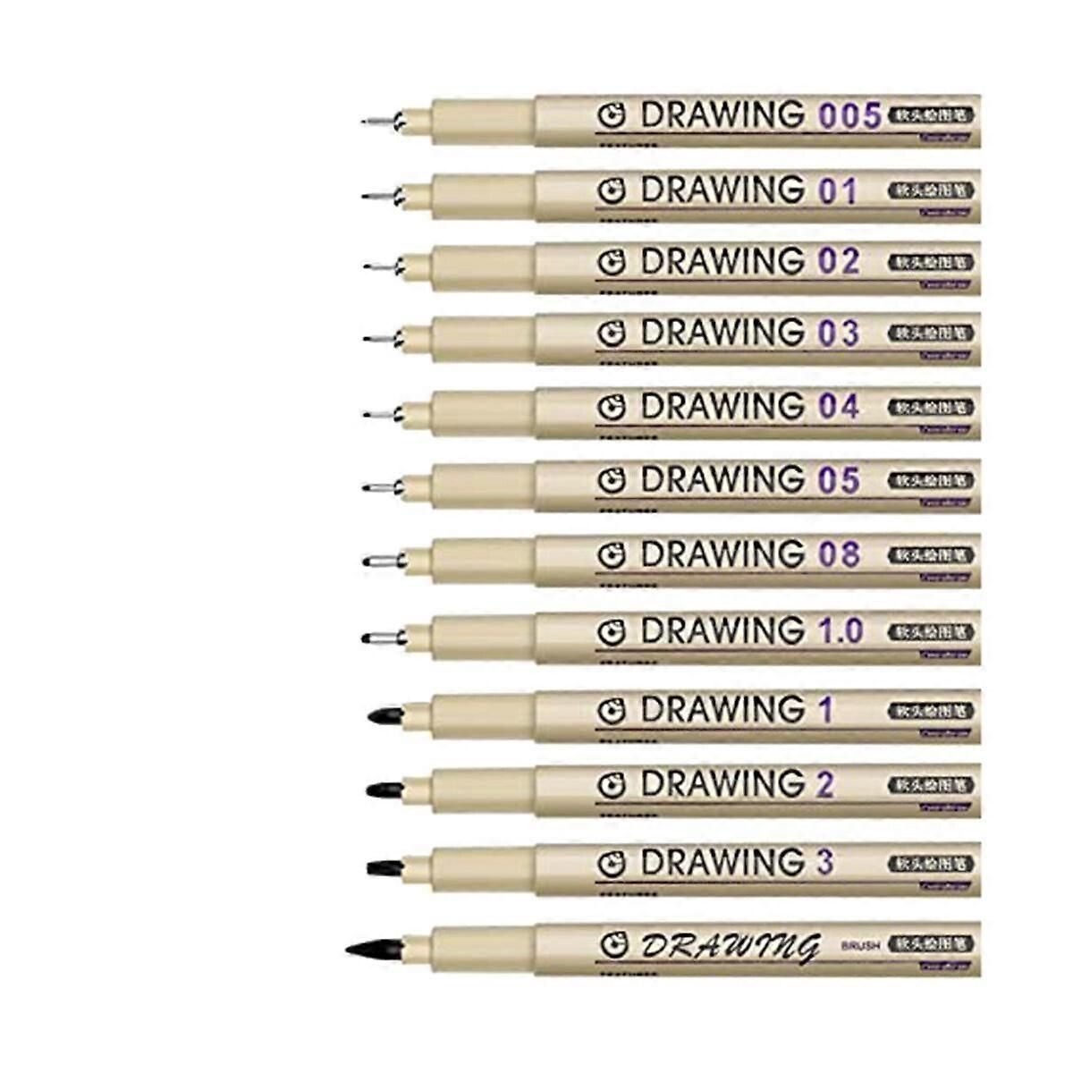 Painting Art Pens: 12 Black Fine Line Waterproof Ink Set Markers ...