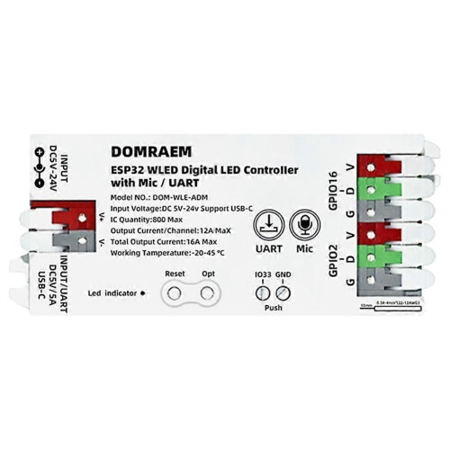 Ελεγκτής LED DOMRAEM ESP32 WLED Ενσωματωμένο μικρόφωνο Έλεγχος εφ
