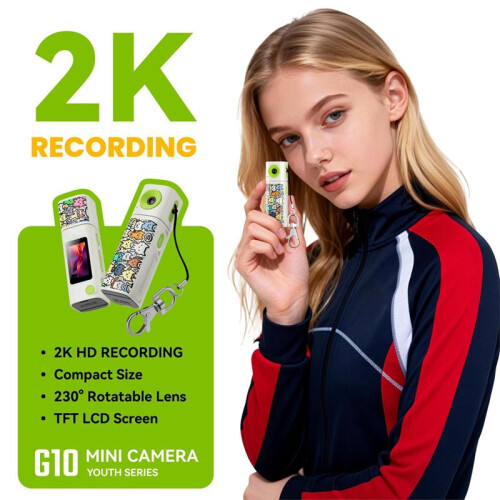 Caméra D'Action Numérique 2K, Porte-Clés Caméra, Caméscope Rétro Portable de Poche, Blanc 1