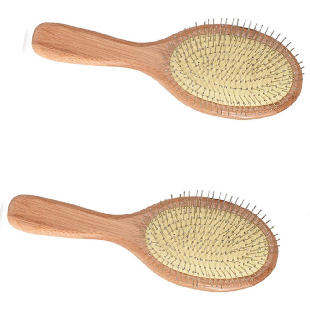 2X Wooden Steel Needle Hair Brush Pin Hairbrush Scalp Massage Improve Hair Health Wood Paddle Detan