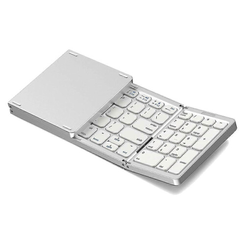 Foldable , USB Rechargeable Wireless Keyboard for IOS, Android, Windows PC Laptop Smartphone-Silver