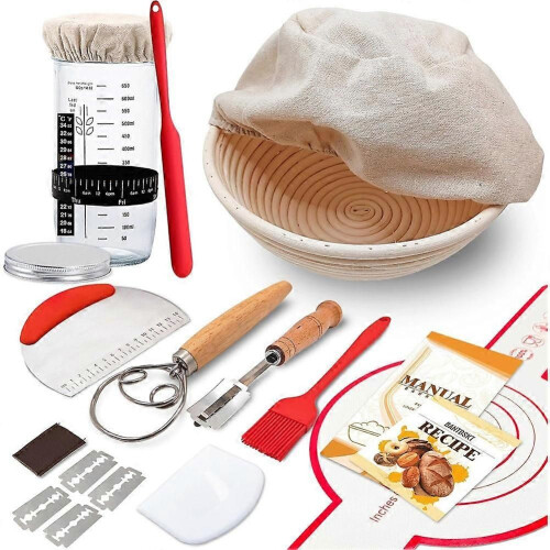 Complete Sourdough Starter Kit with Banneton Bread Proofing Basket and Glass Jar compatible for Bread Making