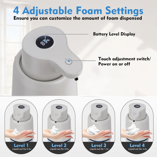 Automatic Foaming Soap Dispenser 420ml Touchless Smart Sensor USB Rechargeable Gray for Bathroom and Kitchen 1