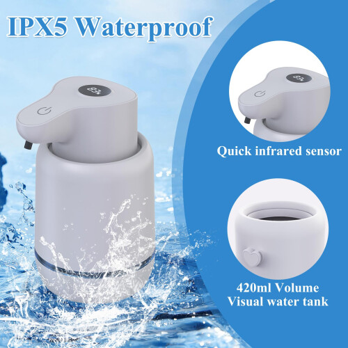 Automatic Foaming Soap Dispenser 420ml Touchless Smart Sensor USB Rechargeable Gray for Bathroom and Kitchen 2