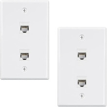 2 Pack 2 Port Ethernet Wall Plate, Cat6 Female to Female Wall Jack RJ45 Keystone Inline Coupler Wall Outlet, White