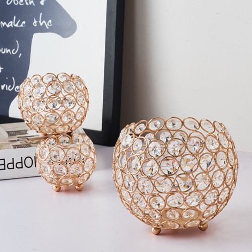 Decorative candle holder with inlaid rhinestones