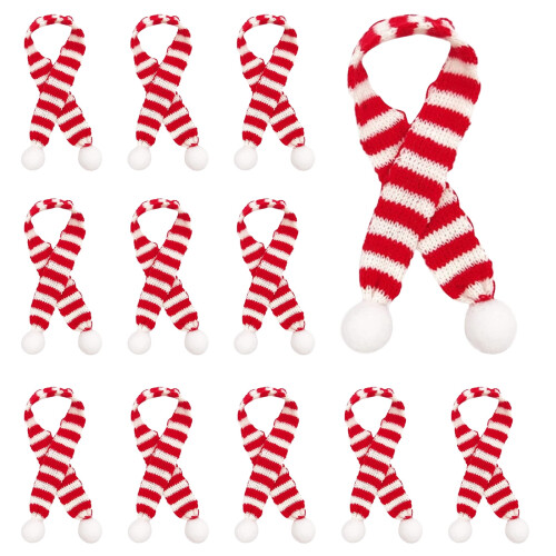 Mini-Weihnachtsschals, rot-weiß gestreift, 12 Stück