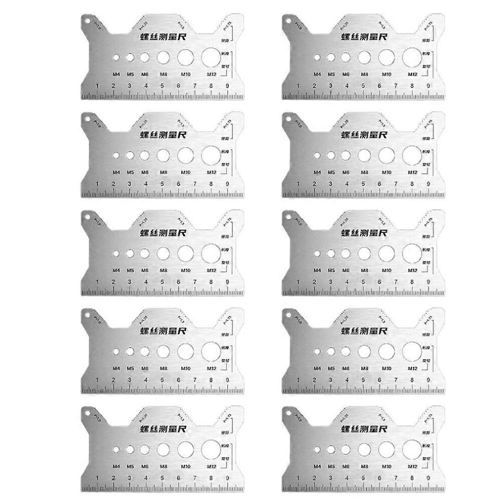 10Pcs Thread Checker Screw Measurement Ruler Stainless Steel Caliper Metric Gauge Tool For Measuring Screw Pitch 9112772800809