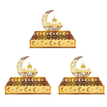 3X Acrylic Eid Mubarak Food Tray Ramadan Kareem Dessert Fruit Plate Moon Star Castle Islamic Muslim Festival Decor,A
