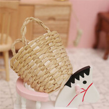 1:12  Cute Dollhouse Rattan Frame Hand-Woven Vegetable Basket for Dolls House Miniature Decoration Round