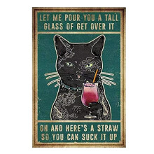 Vintage svart katt plåtskylt – 20x30 cm badrumsväggdekoration