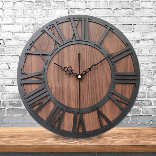 Retro Wooden Gear Wall Clock, 31cm, Black