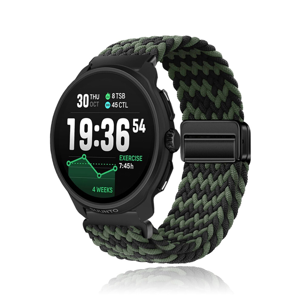 Replacement Band Nylon Braided Smartwatch Strap Waterproof Adjustable Sport Wristband Black Green For Suunto Race 2 Green,Black 9310869843375