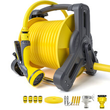 Garden Hose Reel Retractable Wall Mounted or Standing, 15‑40M Durable 3‑Layer Hose with Nozzle for Garden Watering and Car Washing
