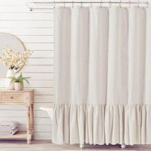 Light Grey Linen Farmhouse Shower Curtain 72x78 Waterproof Fabric Modern Minimalist Boho Bathroom Decor