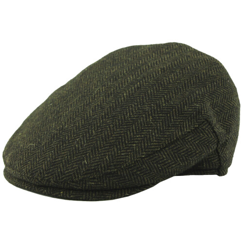 (Green, L-XL) Hawkins Wool Herringbone Flat Cap