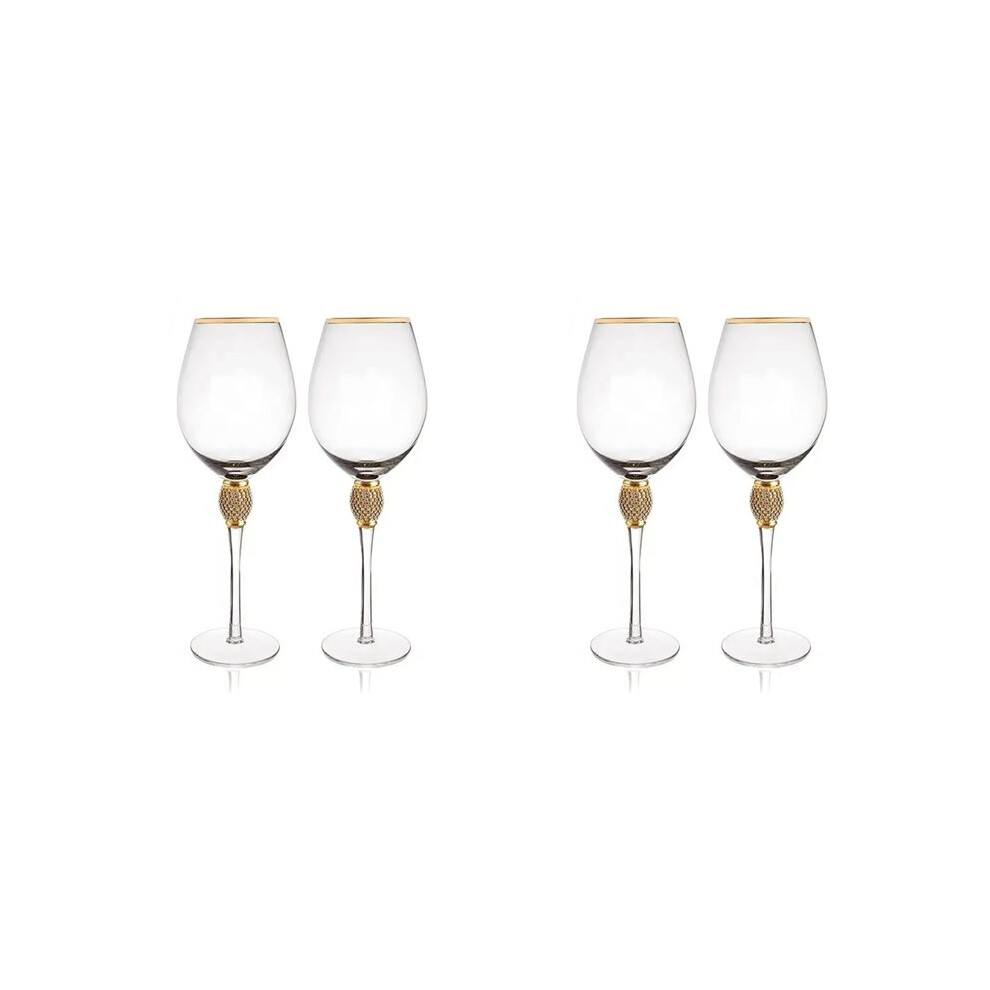 4Pcs Crystal Rimmed Wine Glasses Set Elegant Diamond Decorative Long Stem Champagne Flutes Cocktail Glass Gifts A Gold 6034161330748