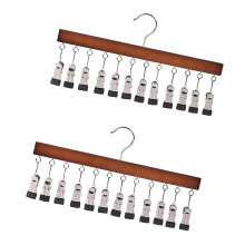 Wooden Clothes Organizer with 12 Clips For Hanging Hats-C 2