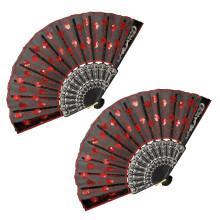 2 Pack Decorative Hand Fan With Floral Embroidery Design Glitter
