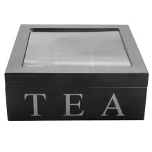 2X Hölzerne 9 Gitter Tee Box Tee Beutel Container Aufbewahrungs Box Platz Geschenk Box Fall Transparenter Deckel Schwarz