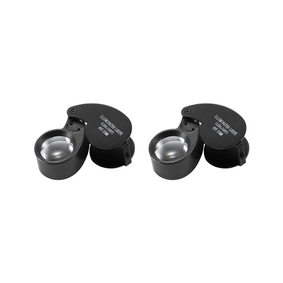 Typecat Dark 2Pcs 40X Loupe Illuminated Magnifier Glass Eye Jewelers Led Lights Portable Folding Magnifying