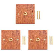 3X 86 Type Solid Wood Panel Wall Light Retro Brass Toggle Wood Grain Electrical Socket 1-