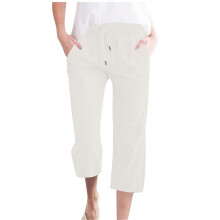 Women's cotton and linen casual straight wide-leg-White XL