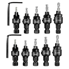 2 Setsx5pcs Countersunk Drill Hexagonal Handle Steel Hole Opener Set Wood Taper Hole Integrated Drill Bit Silver