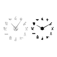 2 Pcs DIY Wall Clock Dental Doctor Oversized Wall Clock Needle Mirror Dentist Office Decor, Black & Silver