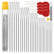 75 Pack Premium Large Eye Needles for Hand Sewing with 4 Needle Threaders, Assorted Sizes, Embroidery Needles