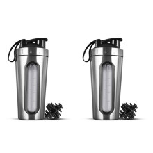 2X Shaker-Flaschen für Proteinmischungen, Edelstahl-Protein-Shaker, Bleibt Nicht Kalt/Heiß, Metall-Shaker-Becher mit Sichtbarem Fenster-A
