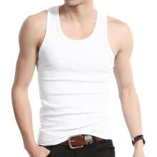 Men Yoga O Collar Sleeveless Bodybuilding Vest Leisure Sport Shirt Round Neck U Type T-Shirt Fitness Vest (White XXL)