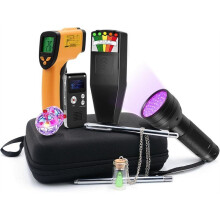 O Kit de 9 Peças Inclui um Medidor de Campo Eletromagnético (EMF), um Detector Sem Contato (EVP) e uma Varinha de Radiestesia.