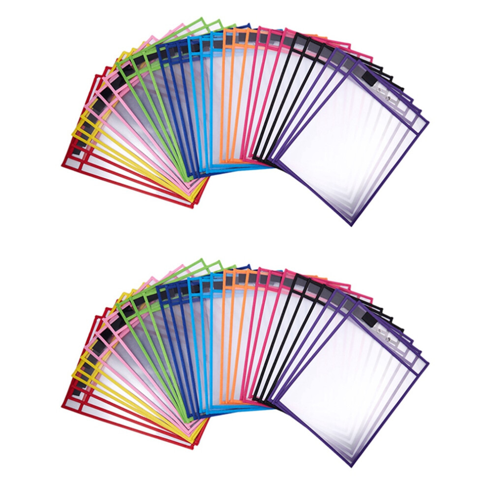 60 Pack Dry Erase Pockets Pvc Transparent Sewn Dry Erase File Bag Reusable Dry Erase Bag 6033232243338