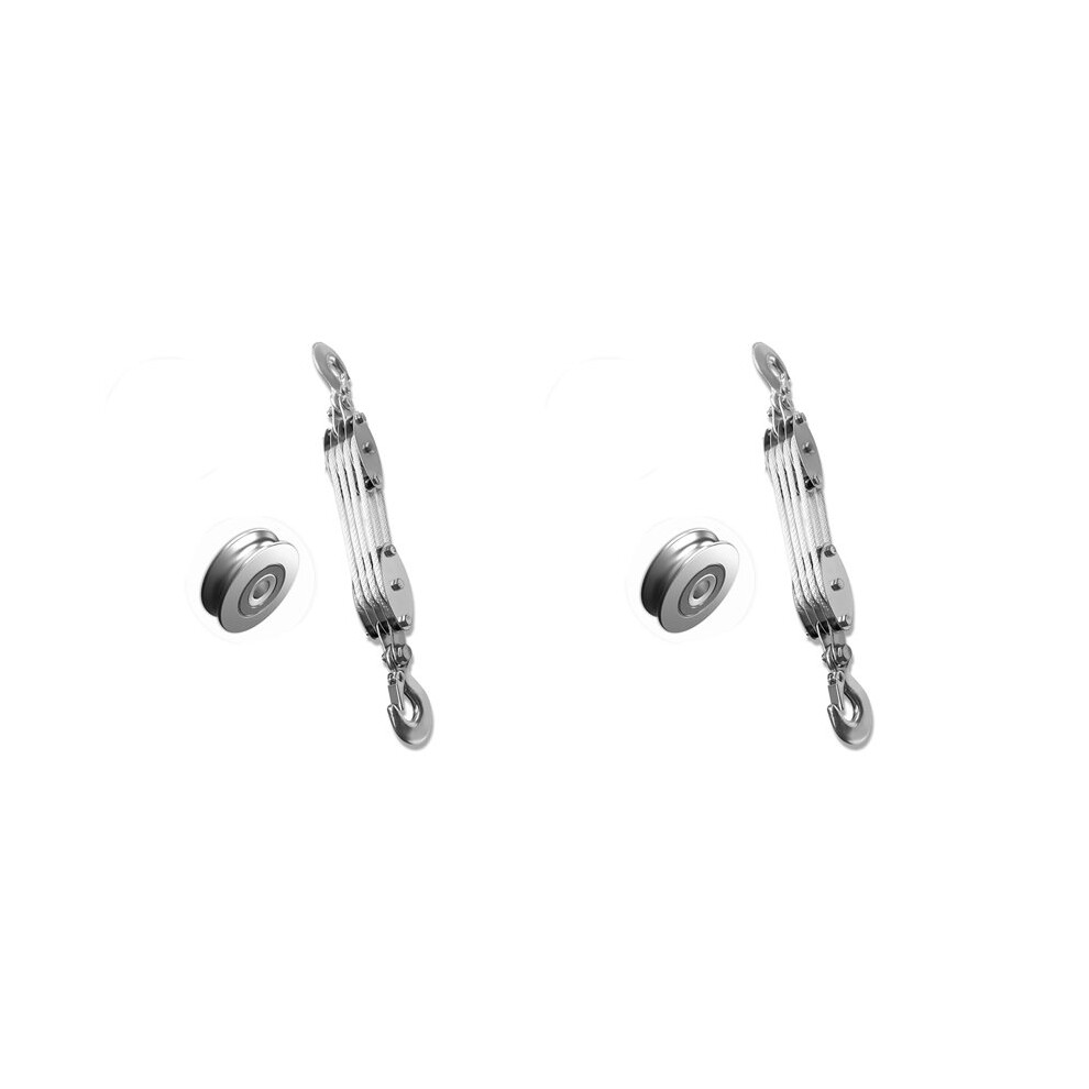 2X Block And Tackle Pulley System, 4-Wheel Rope Pulley Hoist,2200Lb Work Load With 65Ft Of 1/4 Inch Rope, White 6033652690446