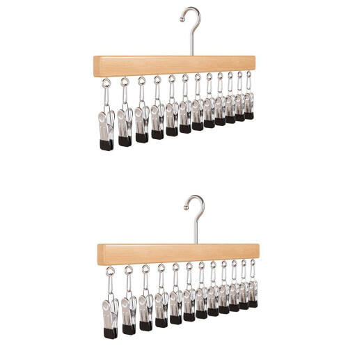 Space Efficient Wooden Hanging Organizer 12 Clips For Caps-A 2