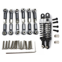 2 Pcs Oil Adjustable 65mm Damper for 1/18 A959 A969 Silver & 6Pc Adjustable Metal Linkage Pull Rod